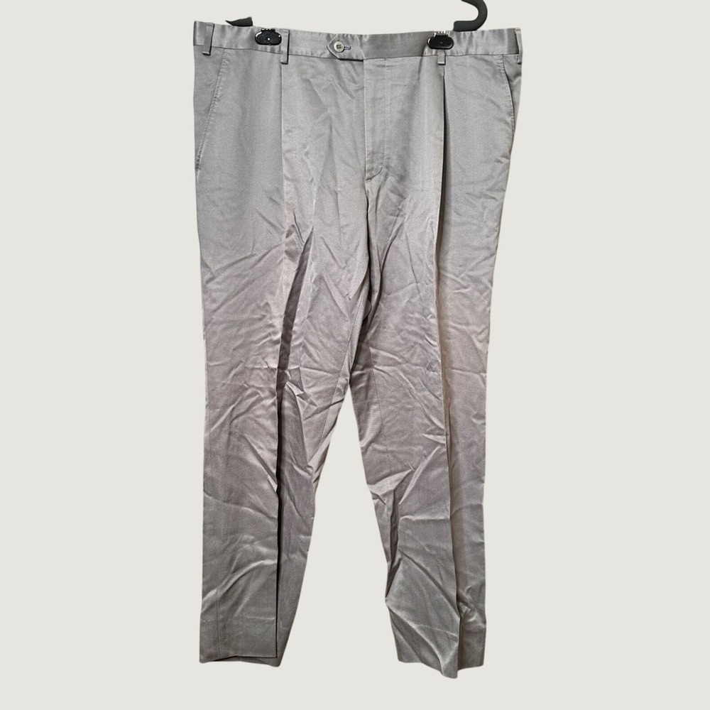 Brioni Trousers Bormio Gray 100% Silk Pleated Dress Pants Mens IT 58 US 40